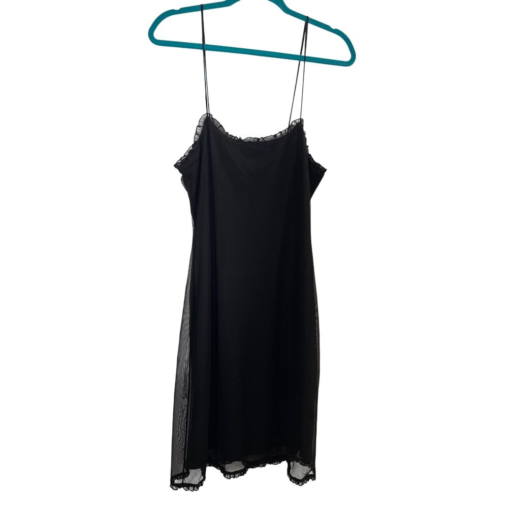 Vintage Ralph Lauren Black Mesh Overlay Slip Dress L 90s Spaghetti Strap Goth